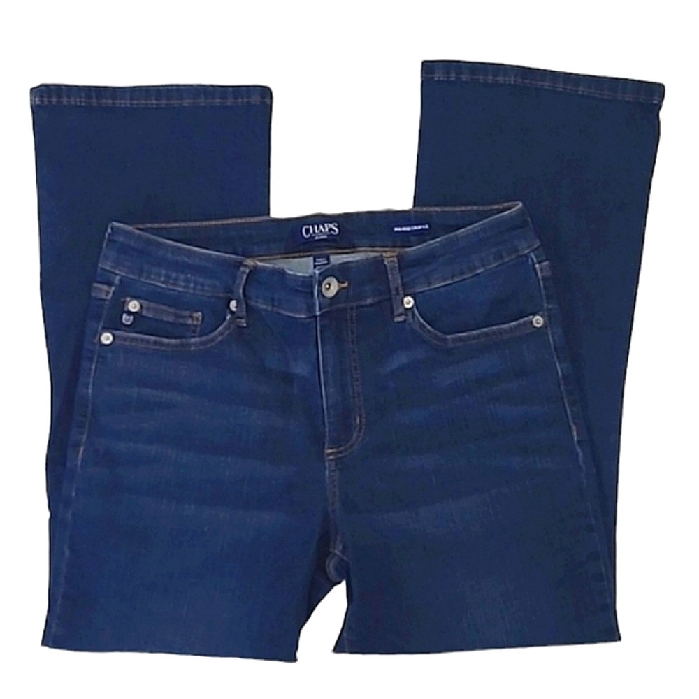 Chaps Crop Kick Bootcut Jean Whiskered Dark Wash Straight Leg Mid Waist Rise